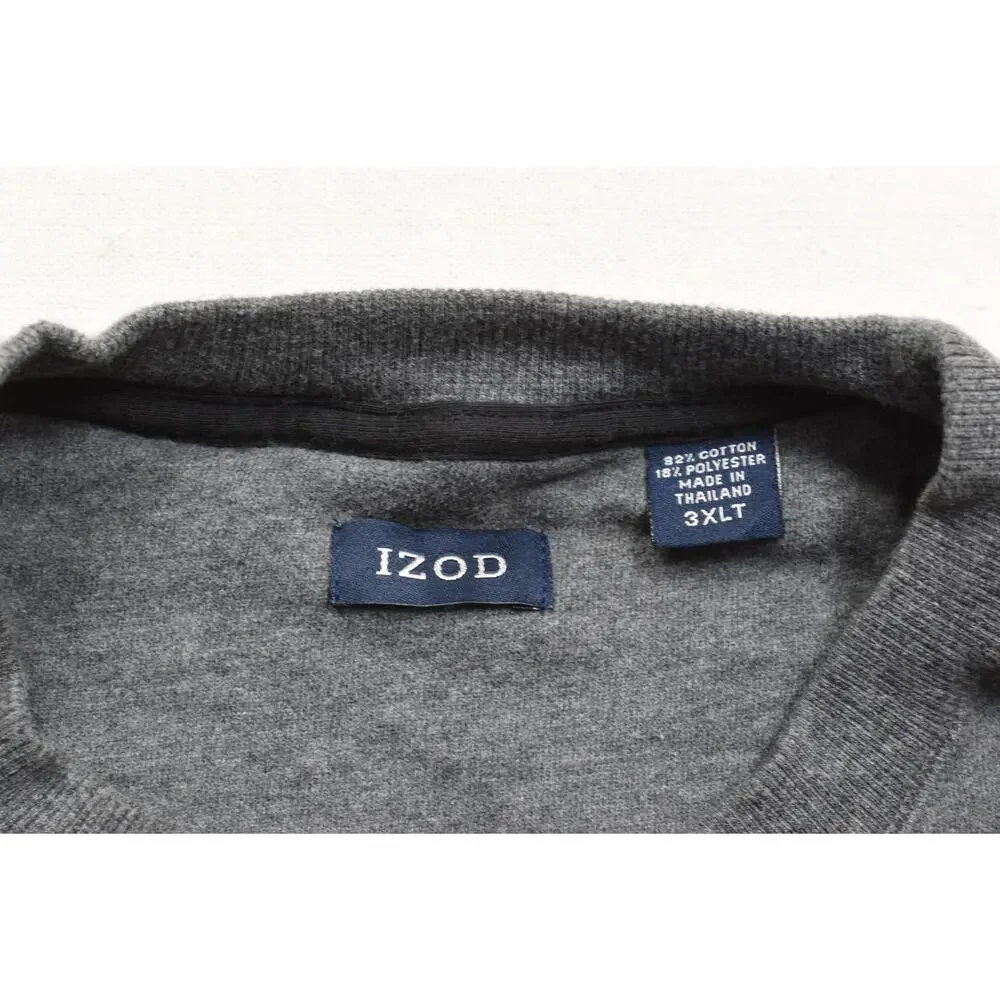 IZOD Men's 3XLT Gray Crewneck Sweatshirt Pullover Embroidered Logo Tall Fit